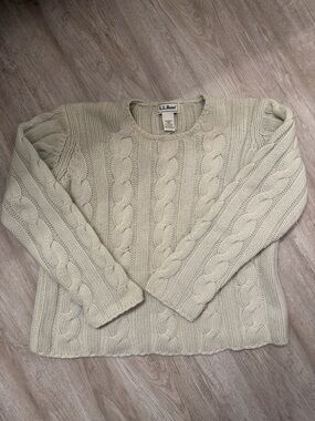 L.L.Bean Women's Cable Knit cashmere Crewneck Sweater — Cream